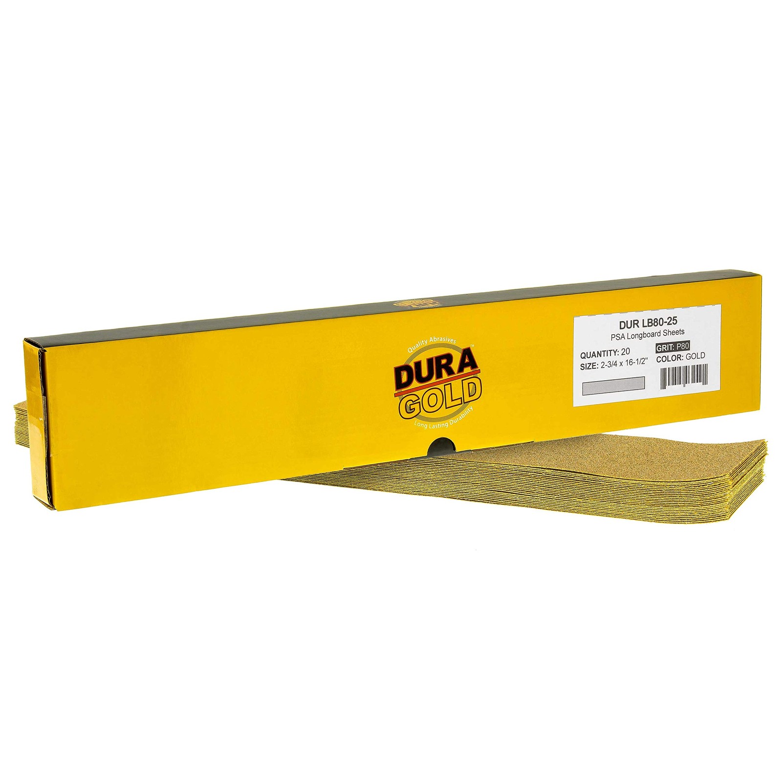 Premium 80 Grit Gold Pre-Cut PSA Longboard Sandpaper Sheets, Box of 20, 2-3/4…