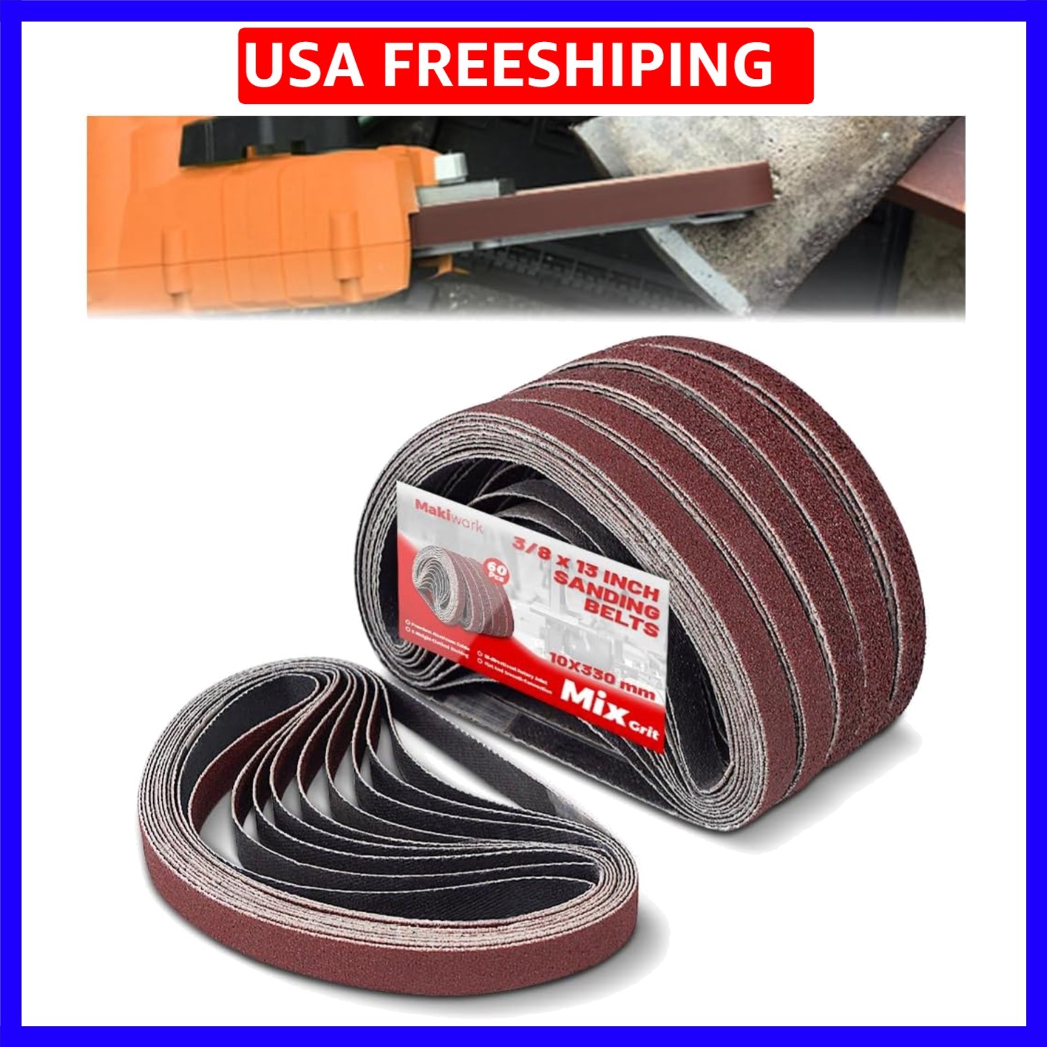 3/8 x 13 Inch 10 x 330 mm Sanding Belts Set – 60-Pack with 40/60/80/120/150/2…