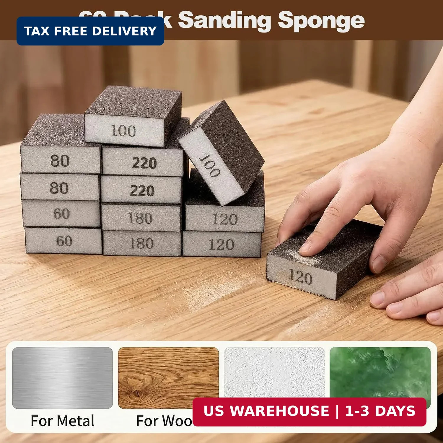 Fasmov Sanding Blocks, 60 Pack Washable & Reusable Drywall Sanding Sponges, 60 8