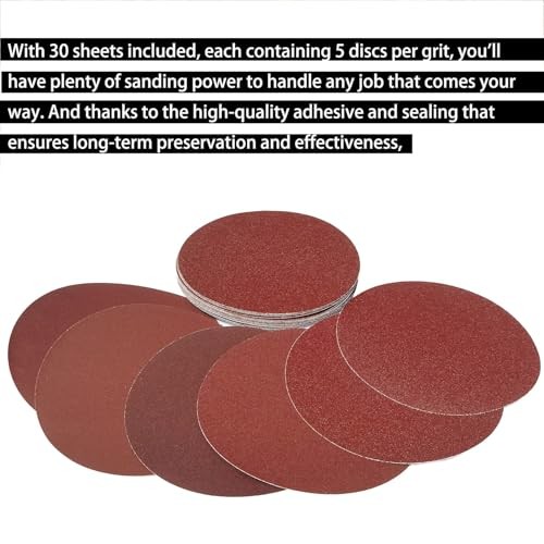 30 Pack 8″ PSA Sanding Discs Set – 5 Each of 80, 100, 120, 180,240, 400 Grit –