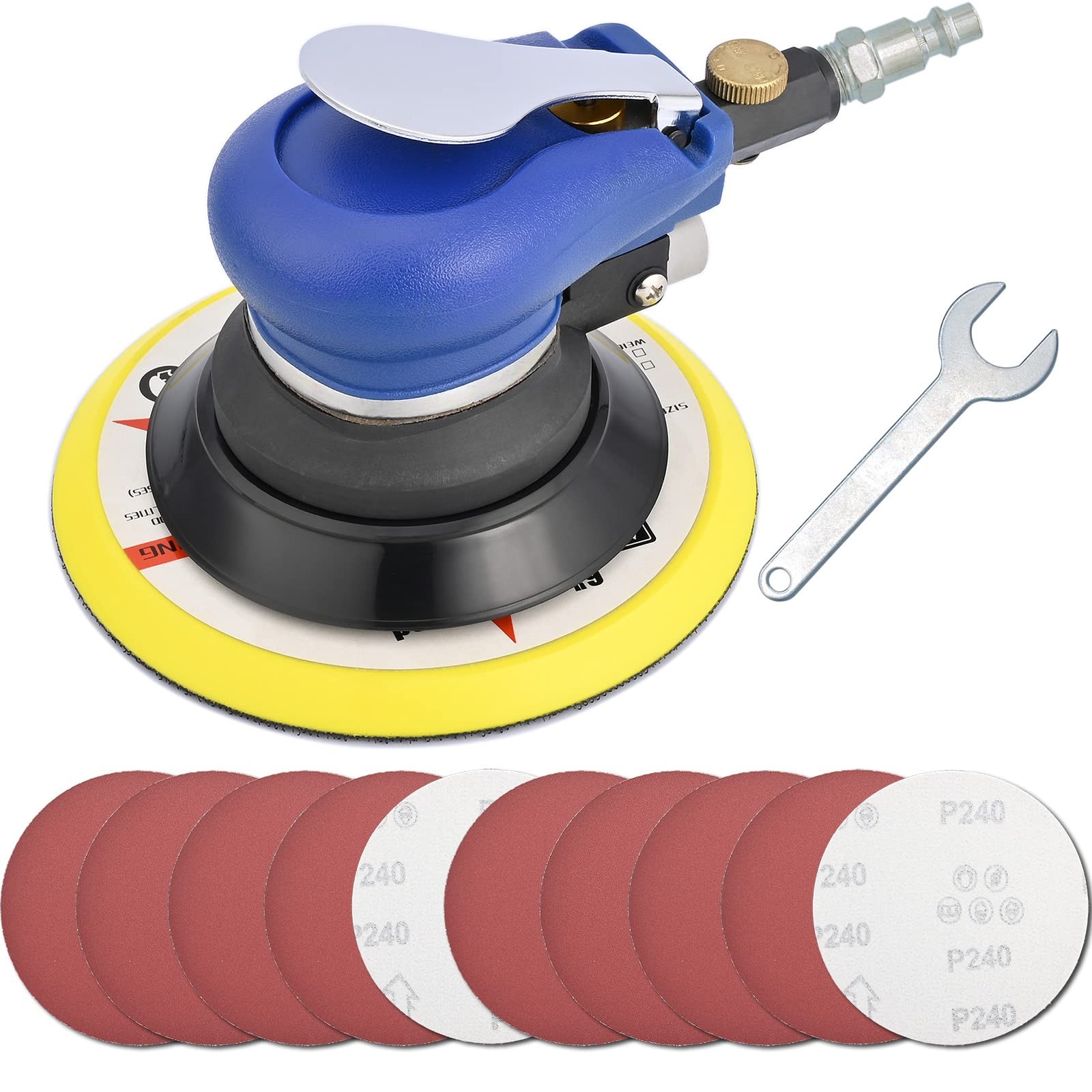 Bowd 6 Inch Air Random Orbital Sander, Pneumatic Palm Sander Tool with Blue