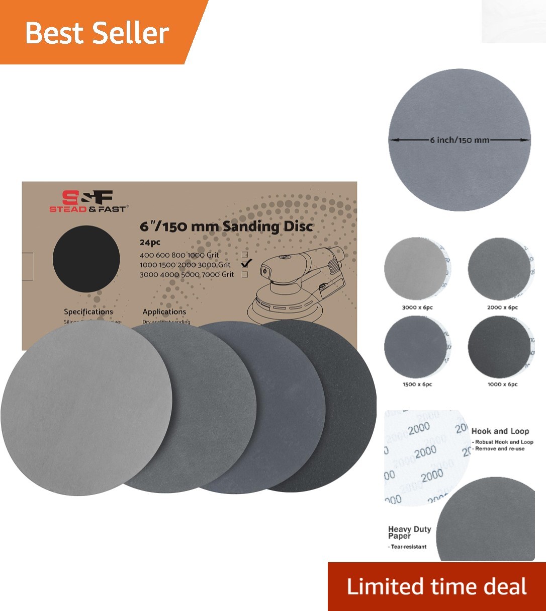6 Inch Sanding Discs Assortment: 24 Pcs – Perfect for Metal & Wood