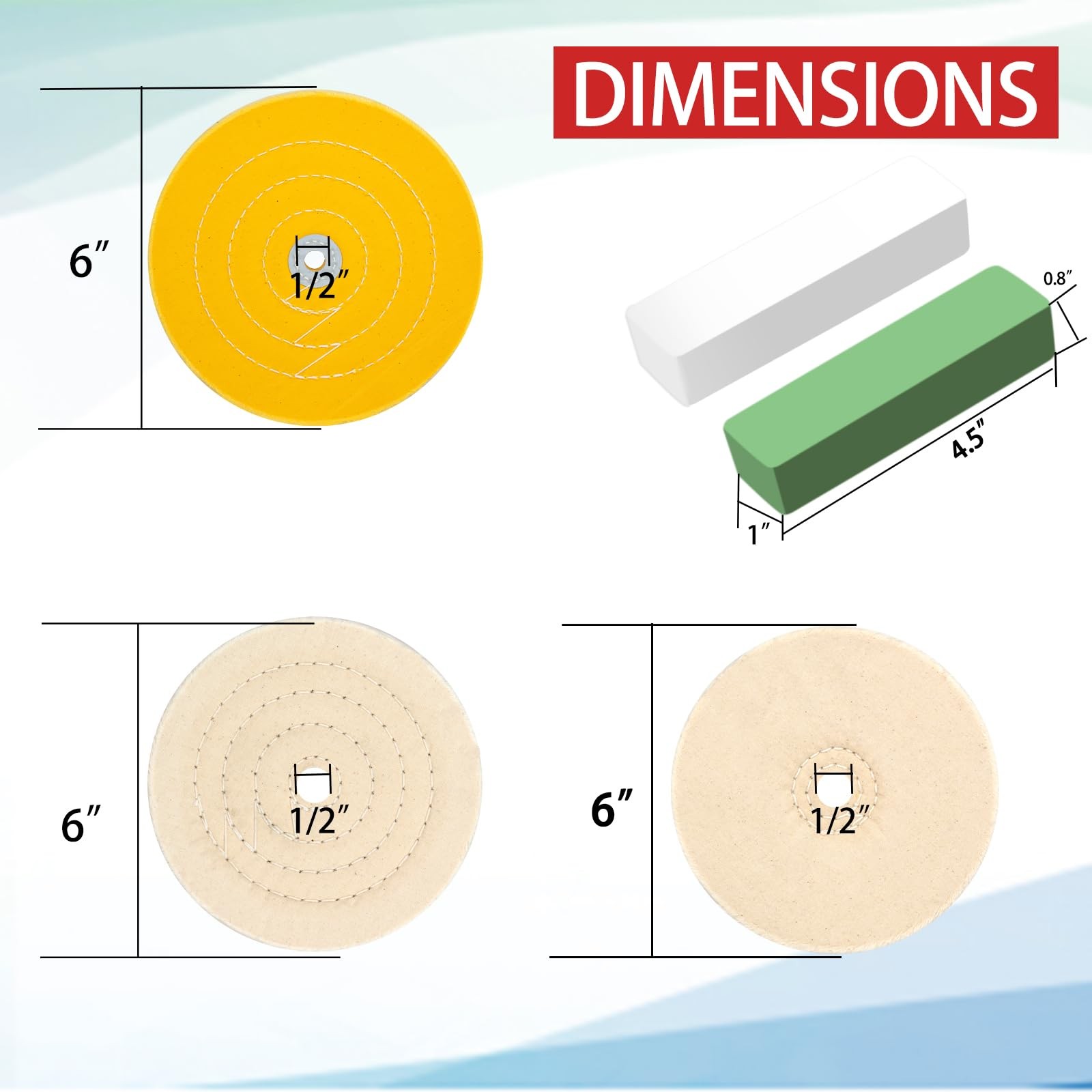 4 Ruedas De Pulido 6 Pulgadas Algodon 1/2″ Arbor Hole Pulidora Blanca Set Kit