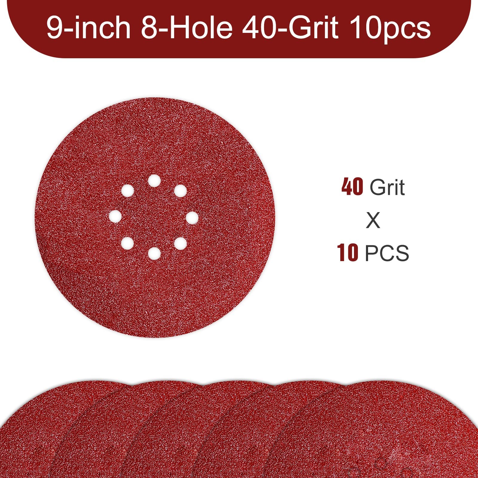 9 Inch Sanding Discs 40 Grit 8 Holes Hook and Loop Sandpaper for Drywall Sander