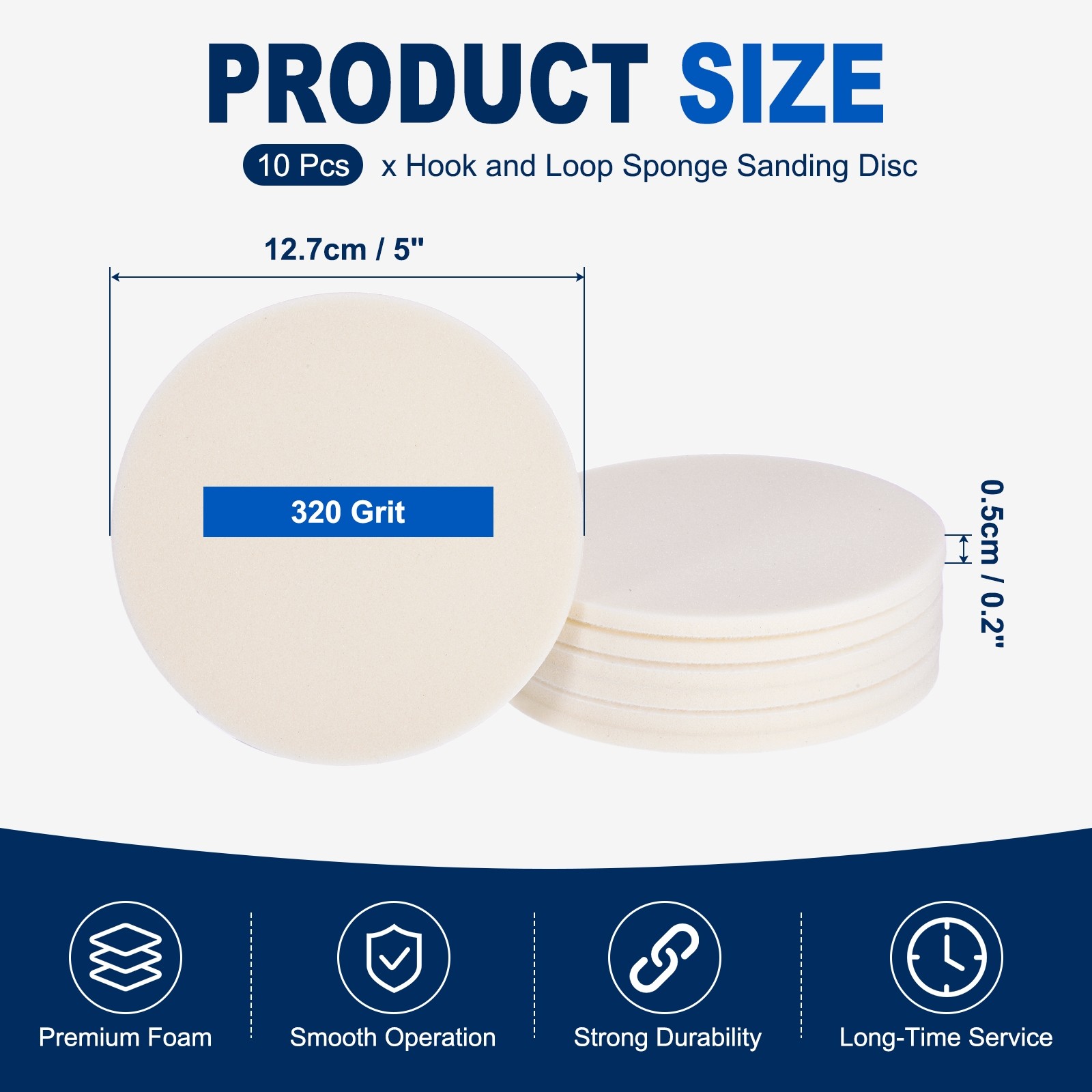 10 Pcs 320 Grit 5 Inch Hook and Loop Sponge Sanding Disc for Sander, White