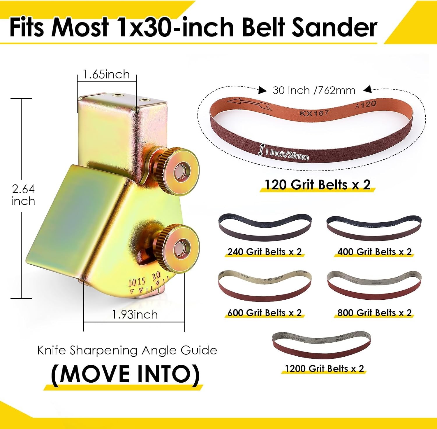 Assorted 12 Pack of 1×30 Sanding Belts, with Adjustable Knife Sharpening Angl…