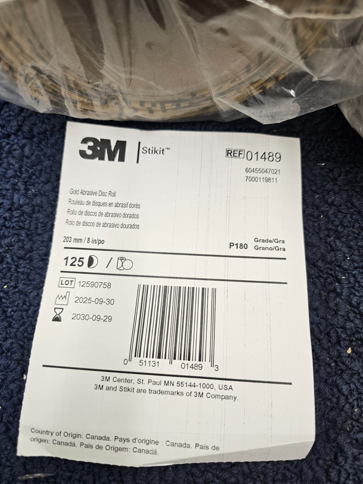 (QTY 250) 3M 01489 Stikit™ 8 inch (203mm) P180 Grit Gold Abrasive Disc