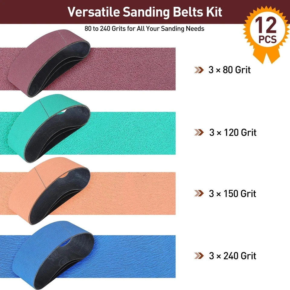 3″ x 21″ Sanding Belts for Belt Sander, Assorted Grits 12 Pcs 3 Each of 80 12…