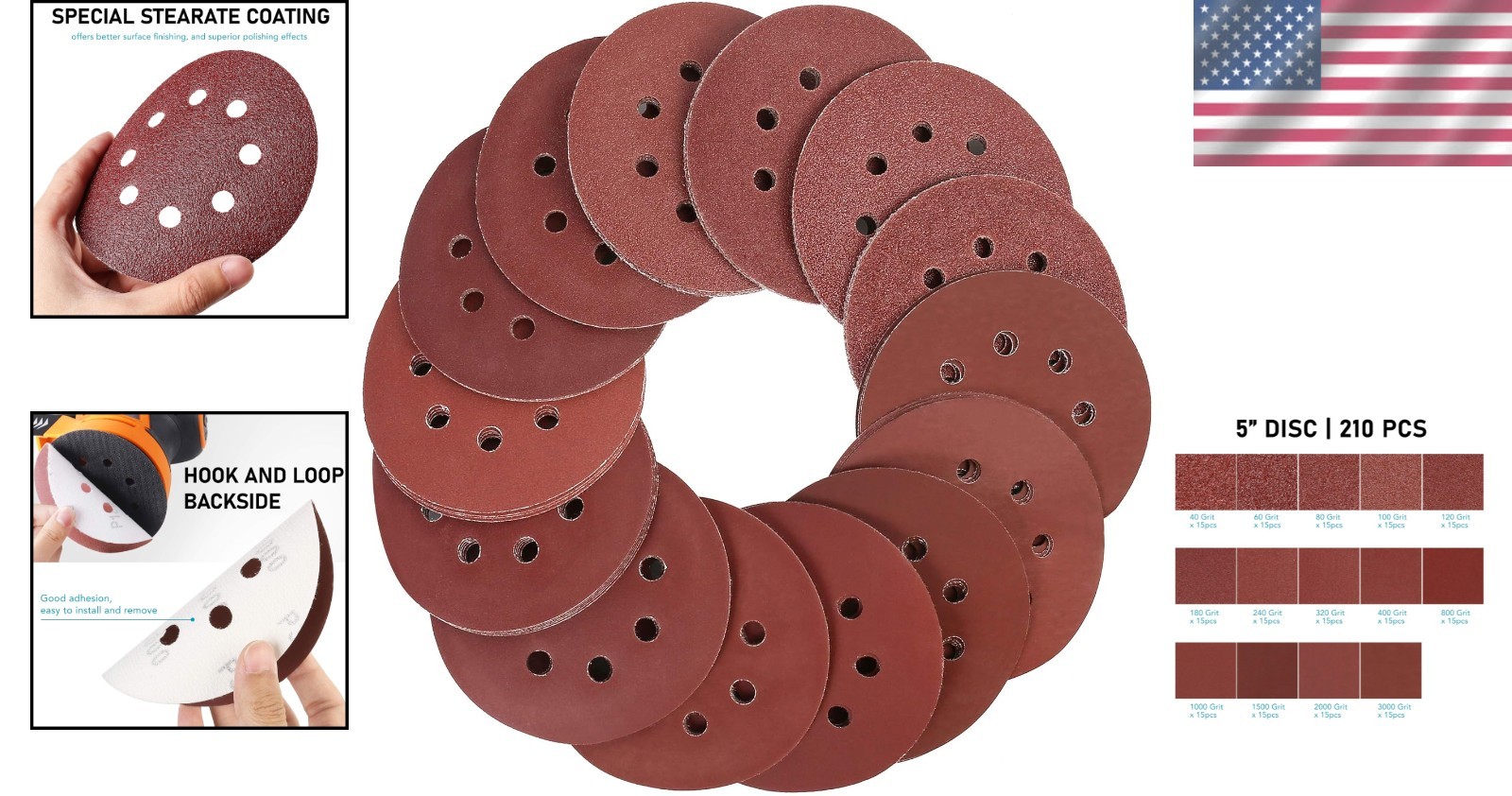 Professional 210-Piece Aluminum Oxide Sanding Discs, 5″ for Smooth Finishing