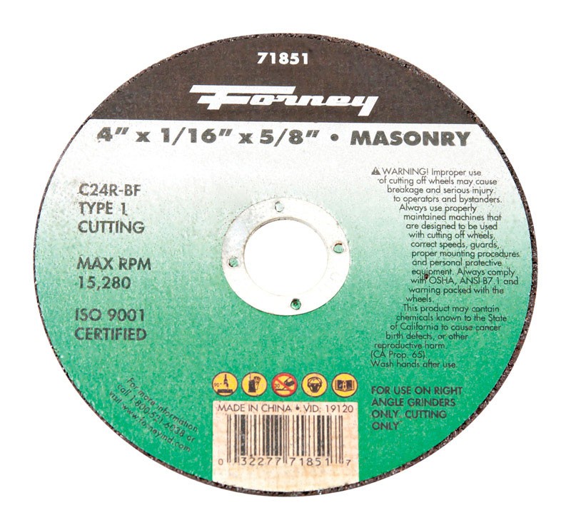 Forney 71851 Silicone Carbide 15,250 rpm 4 Dia. in. Cut-Off Wheel 1/16 in. Thick