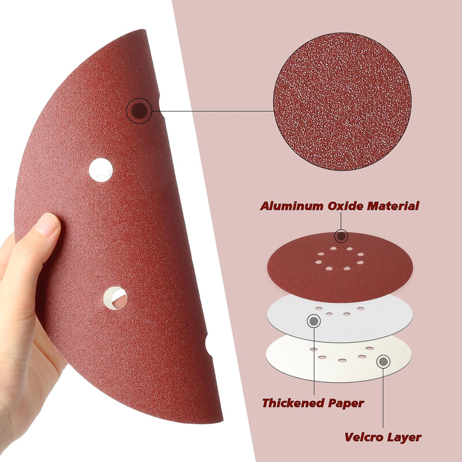 9 Inch 6 Hole Sanding Disc, 40 Grit 15 Pieces Hook and Loop Sandpaper Aluminum