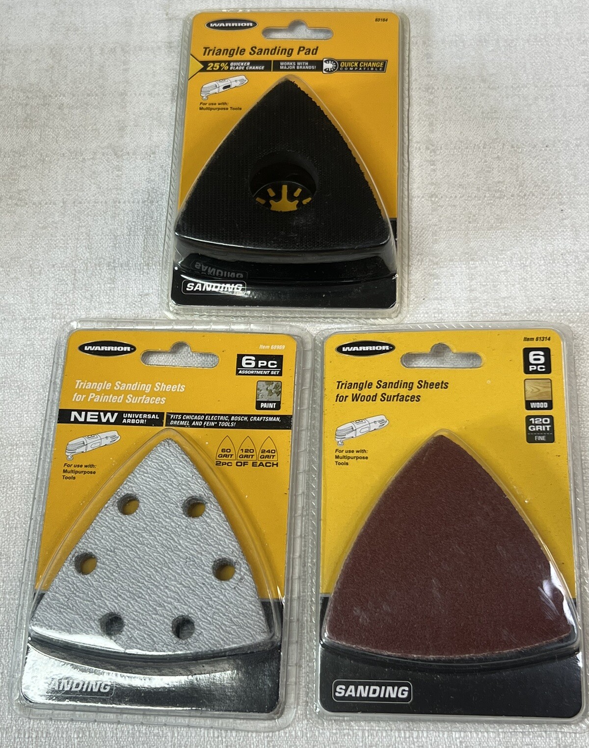 Lot Of 3 Triangle Sanding Pads For Wood, Painted Surfaces For Multipurpose Tool