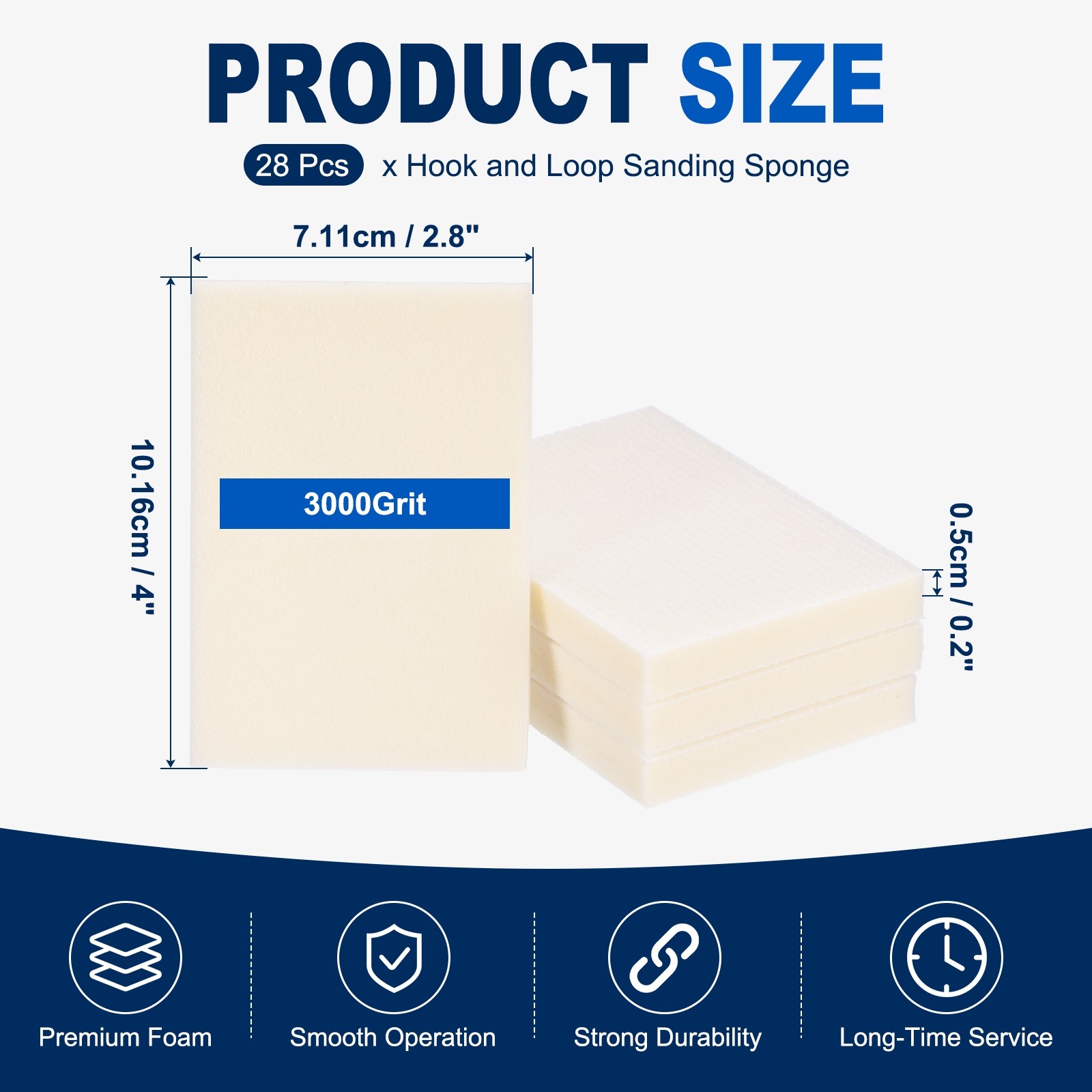 28 Pcs 3000 Grit 4 x 2.8 Inch Hook & Loop Foam Sanding Blocks, White
