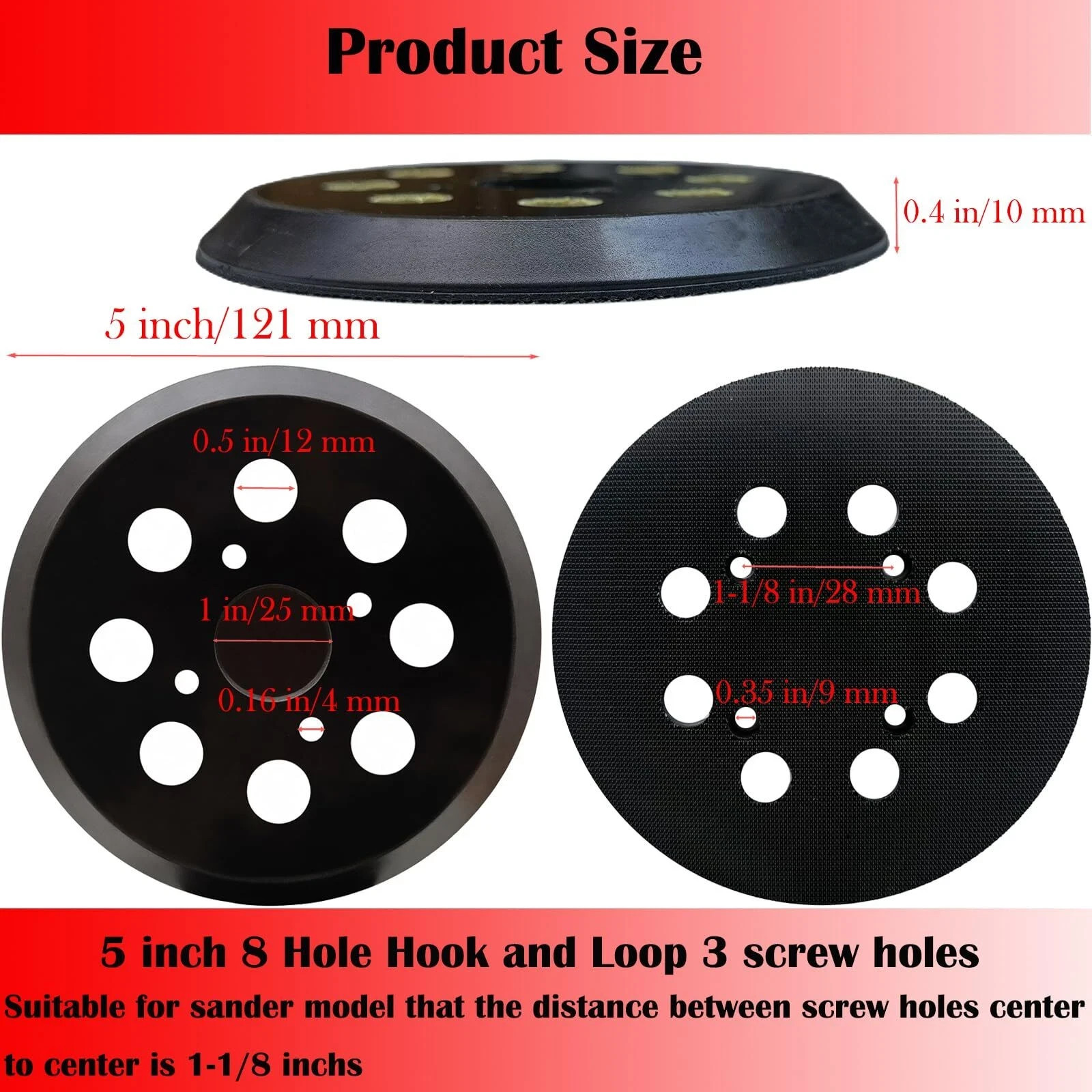2 Pack 5 Inch 8 Hole Hook and Loop Sander Pad for Milwaukee 6021-21 6034-21