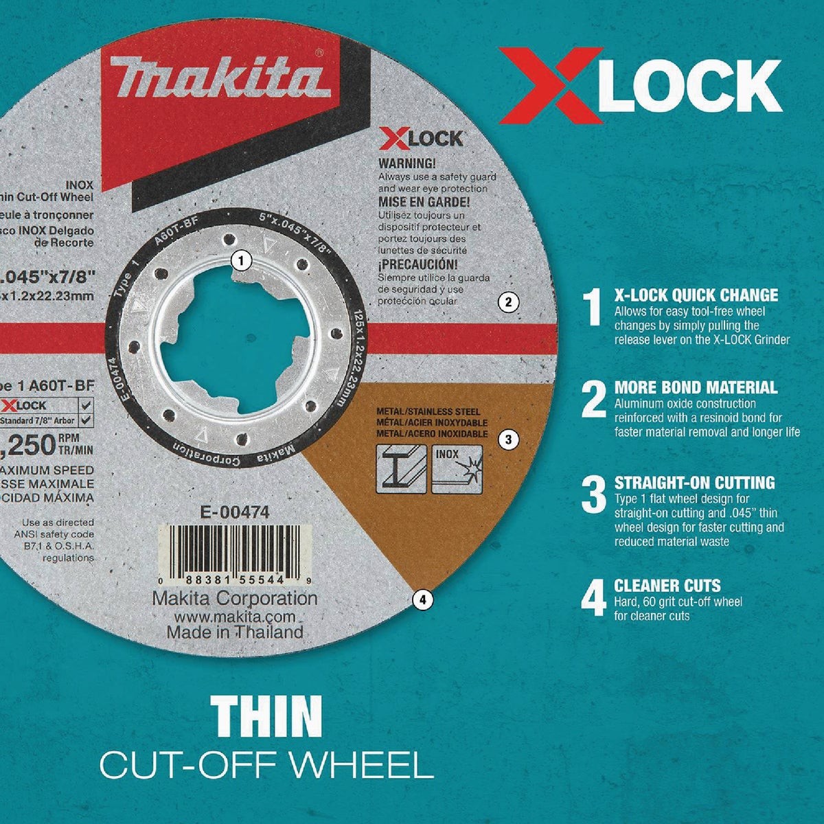 Makita X-LOCK Type 1 5 In. x 0.045 In. x 7/8 In. Metal Thin Cut-Off Wheel Makita