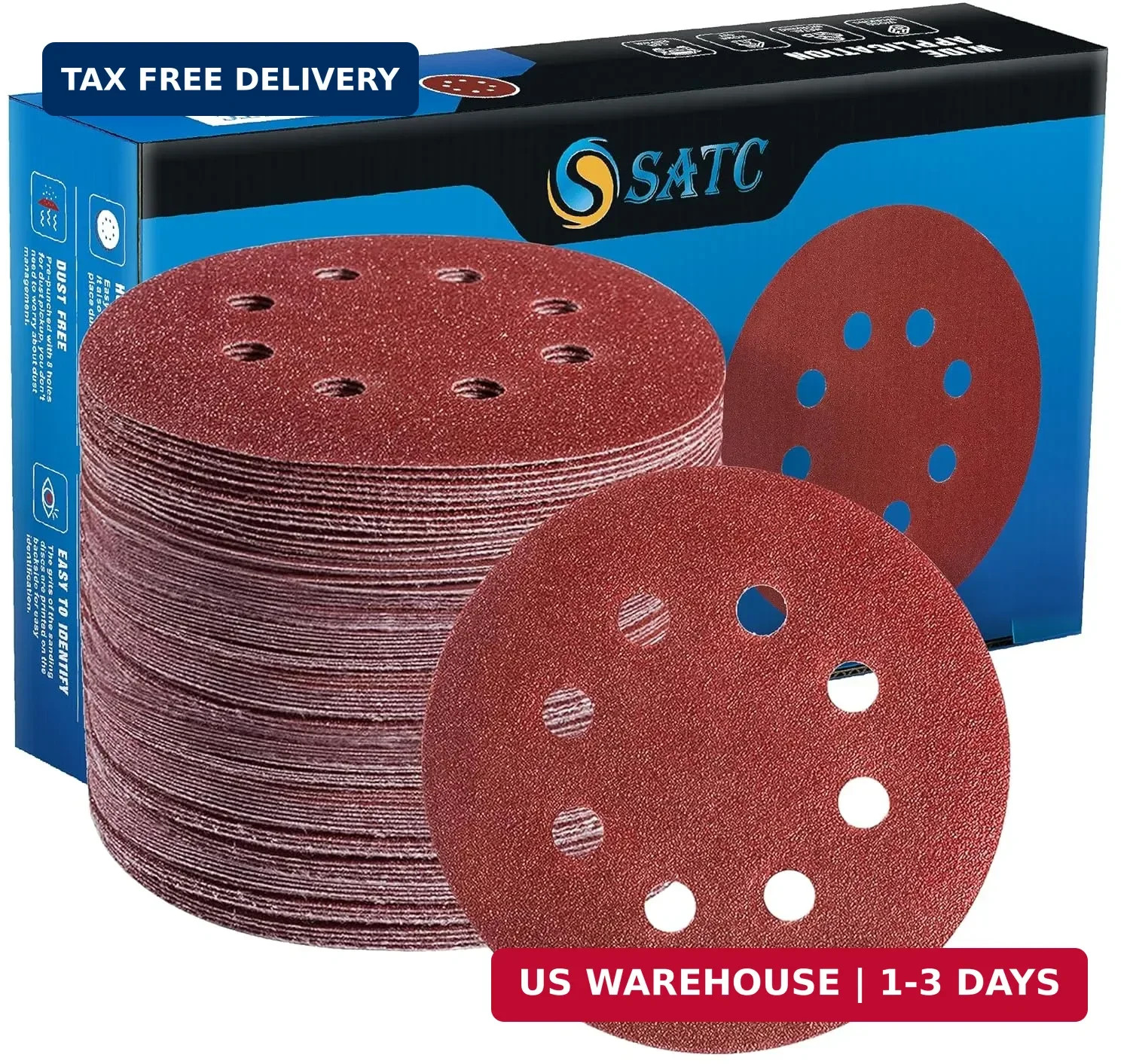 S SATC 72 PCS 5 Inch 8 Hole Hook and Loop Adhesive Sanding Discs Sandpaper for R