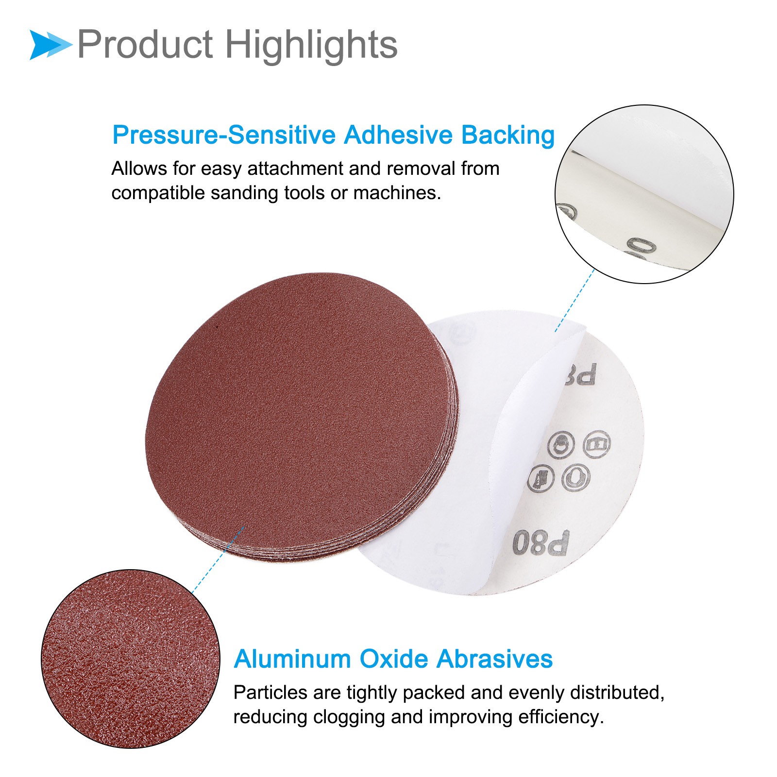 10pcs PSA Sanding Discs 5 Inch Dia 80 Grits Self Adhesive Sticky-Back Sandpaper
