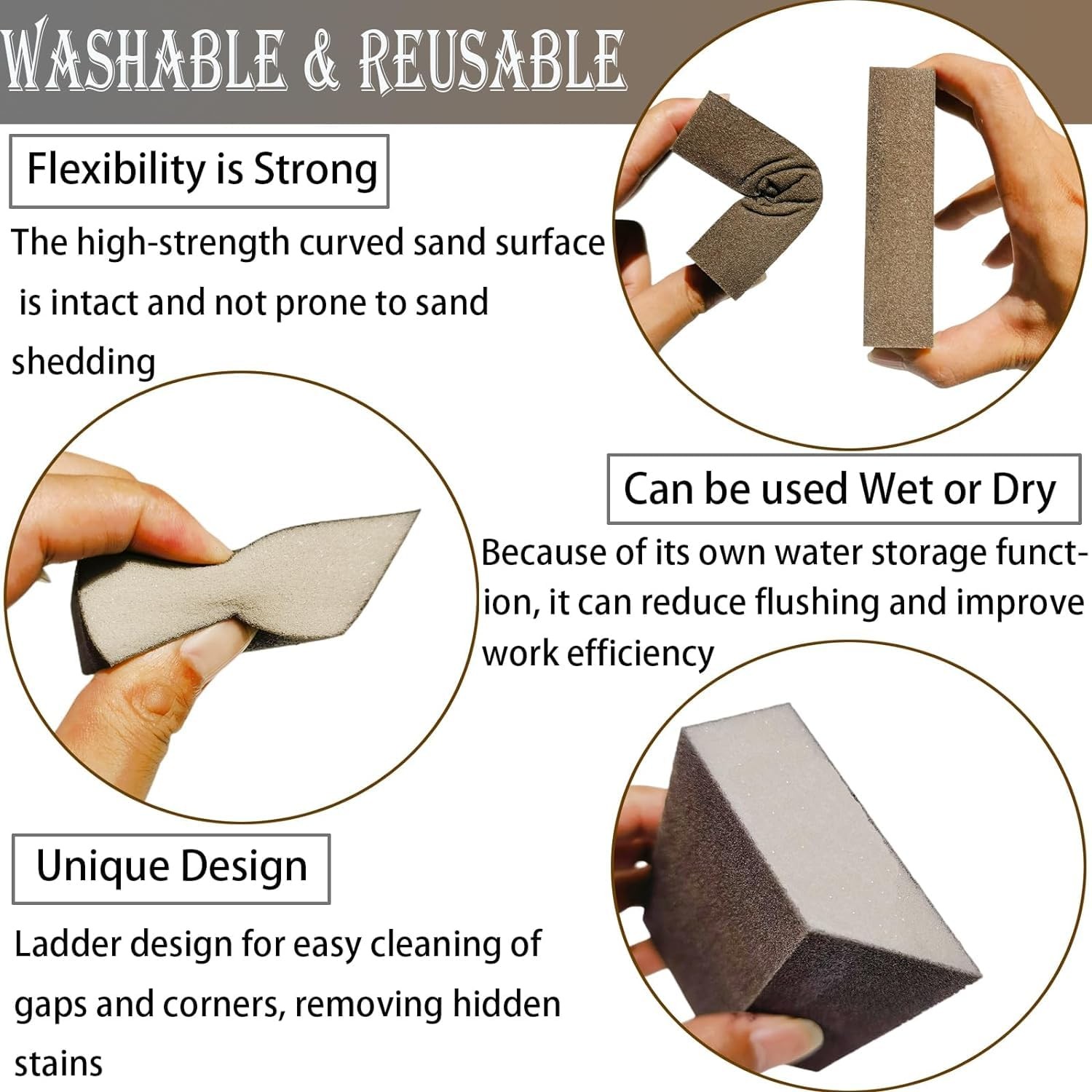 4 Pack 320 Grit Single Angle Sanding Sponge, Washable and Reusable Gray