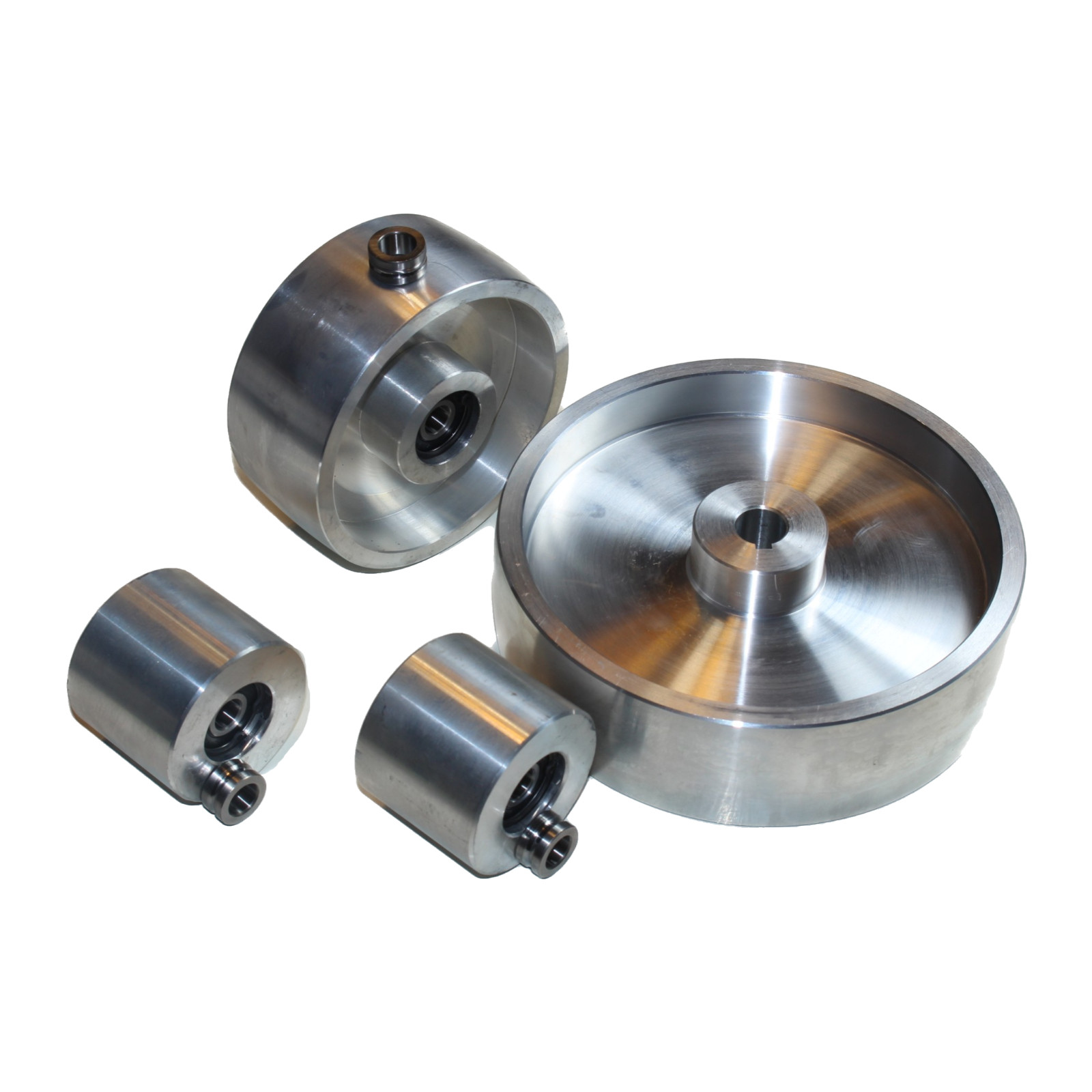 2×72″ Belt Grinder Wheel Set – 7.8″ Drive-5/8″ Shaft – 5.1″ Tracking- 2.5″ Idler