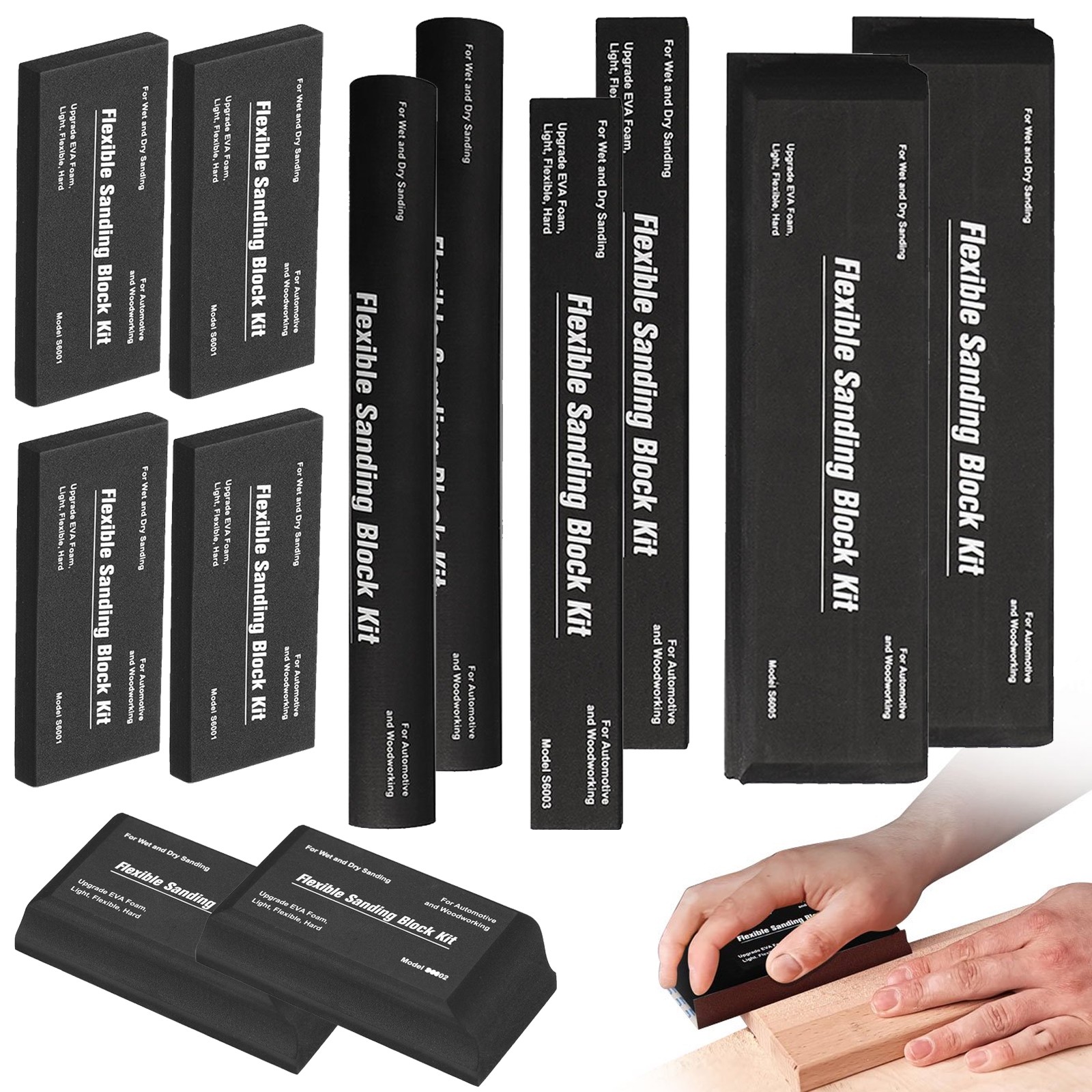 12PCS Sanding Block Kit Flexible EVA Foam Wet or Dry for Automotive or Woodwork