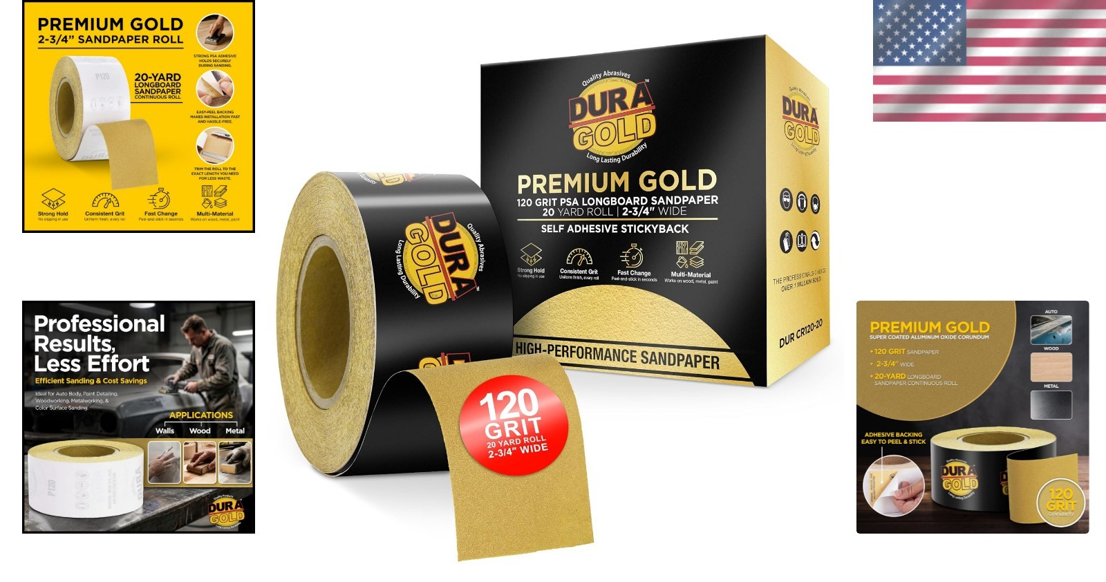 Clog-Resistant Gold 120 Grit PSA Sandpaper Roll for Superior Sanding Performance