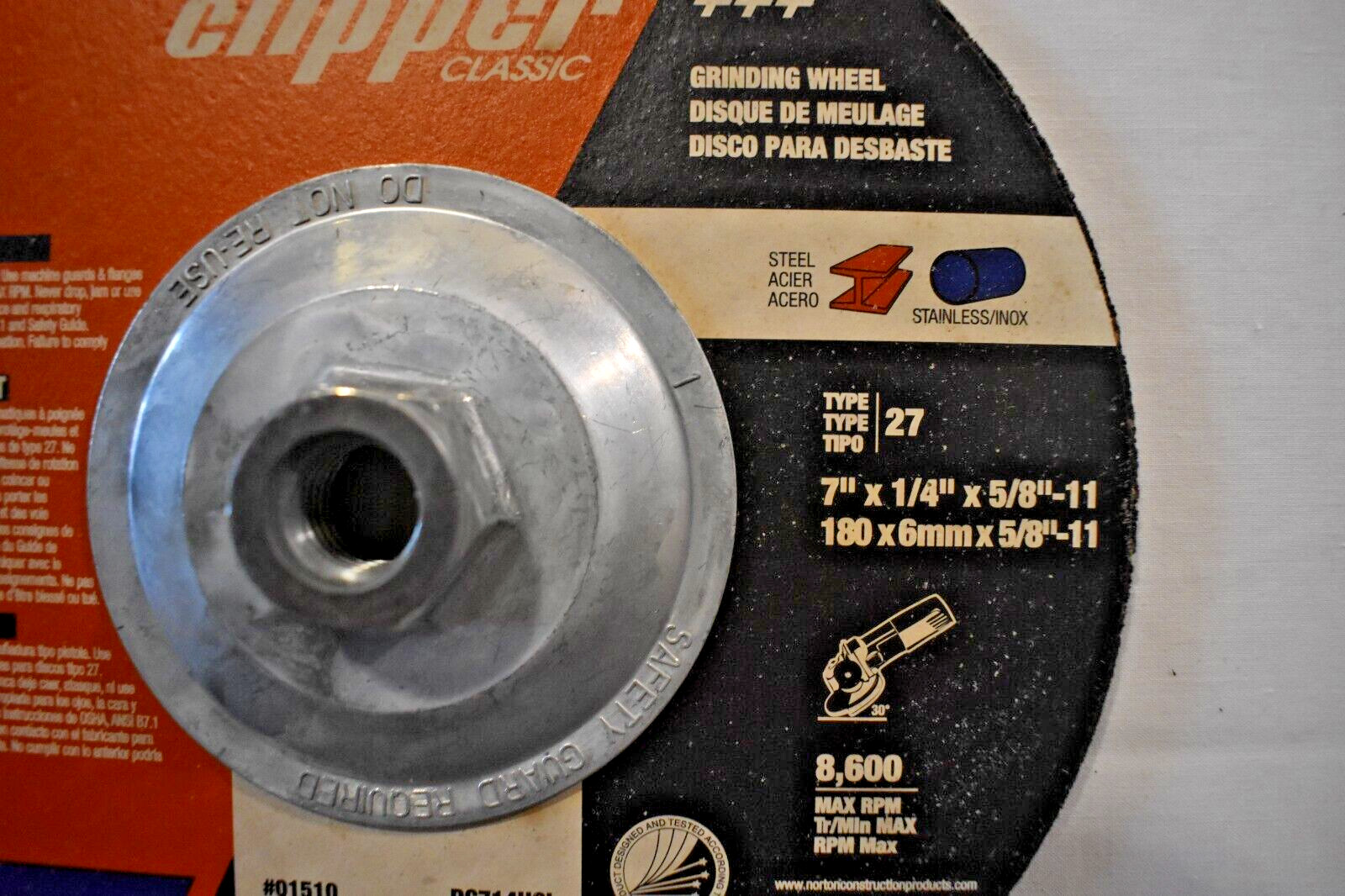 2 pack Norton Clipper 7″ x 1/4″ x 5/8″-11 in. Classic Grinding Wheel Type 27