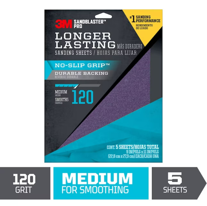 3M SandBlaster Pro Medium 120-Grit Sheet Sandpaper 4 Pack of 5 sheets per pckage
