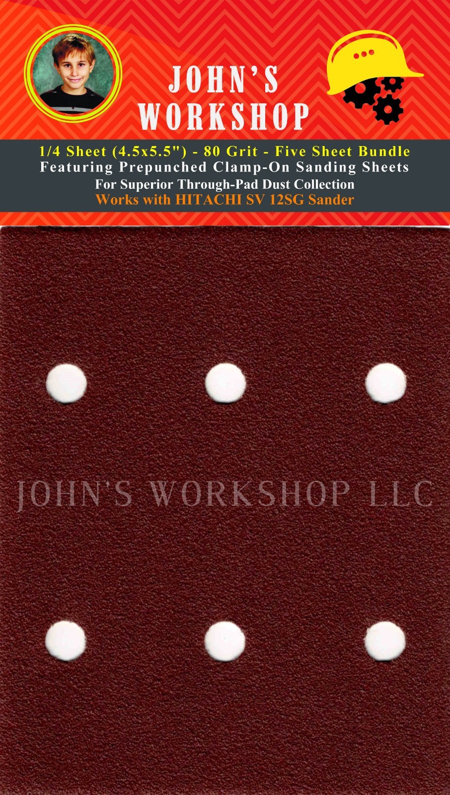 HITACHI SV 12SG – 1/4 Sheet – 80 Grit – No-Slip – 5 Sandpaper Bundle