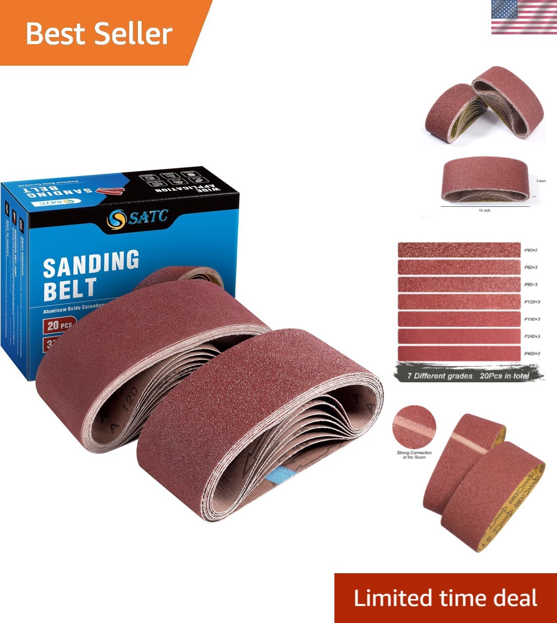 Versatile 20 PCS 3×18 Sanding Belts – Coarse to Fine Grits for Professional Use
