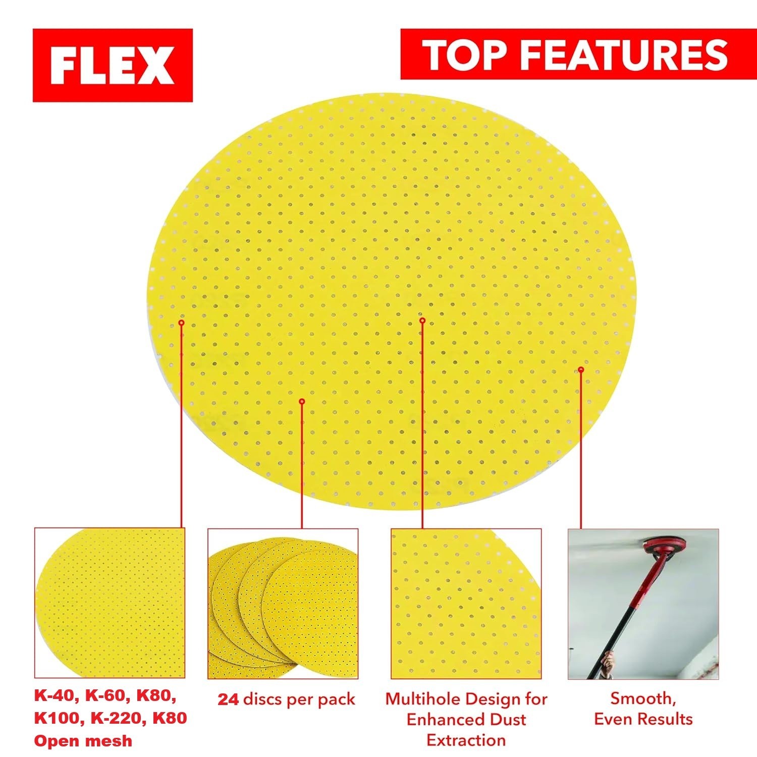 24 Pack Flex Hook and Loop Sanding Paper 40,60,80,100,220,80 225mm