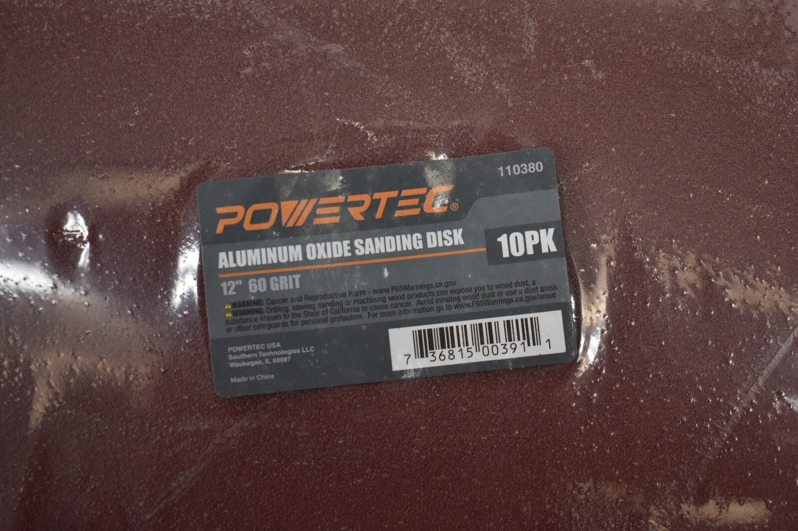 Powertec 12″ PSA 60 Grit Aluminum Oxide Adhesive Sanding Discs 10 Piece Kit