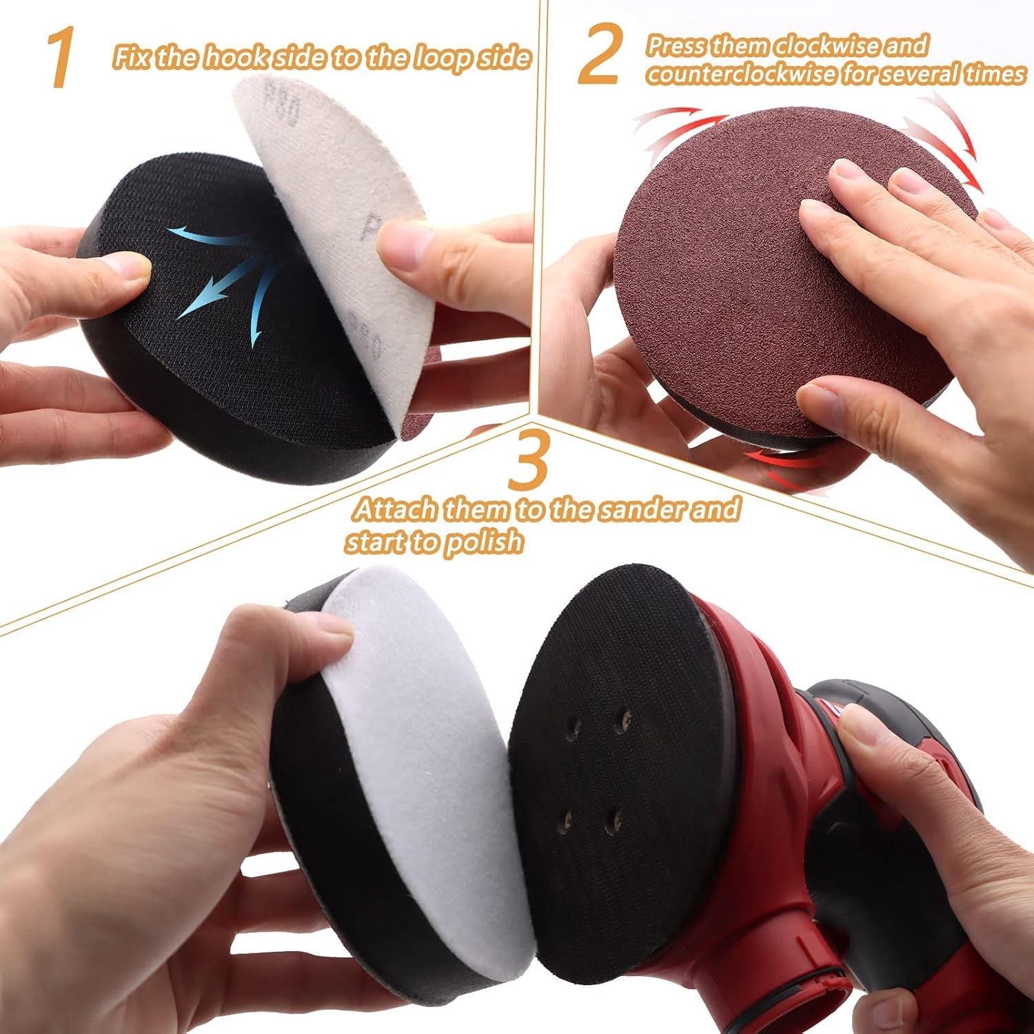 3-Pack Hook and Loop 5 Inch Foam Sanding Pads for Automotive and Woodworking