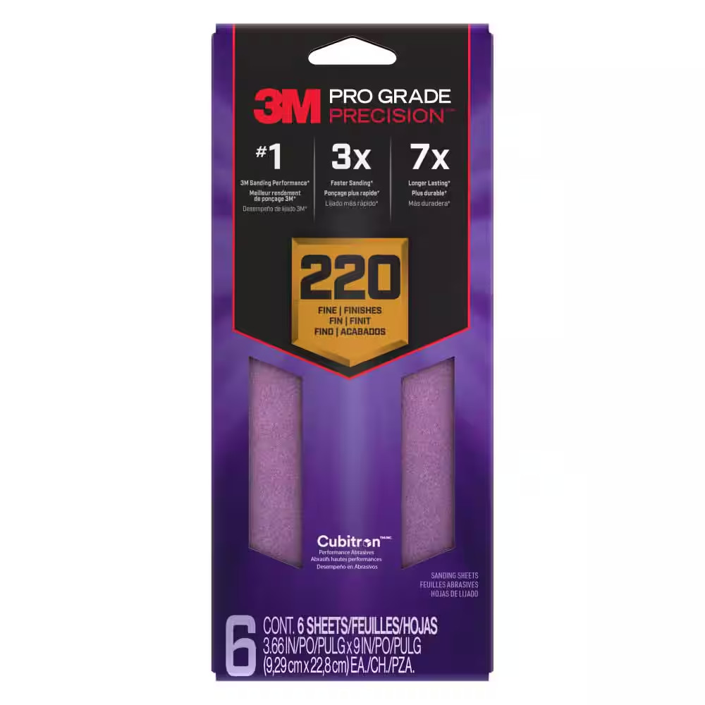 Pro Grade Precision 3 2/3 In. X 9 In. Fine 220-Grit Sheet Sandpaper (6-Pack)