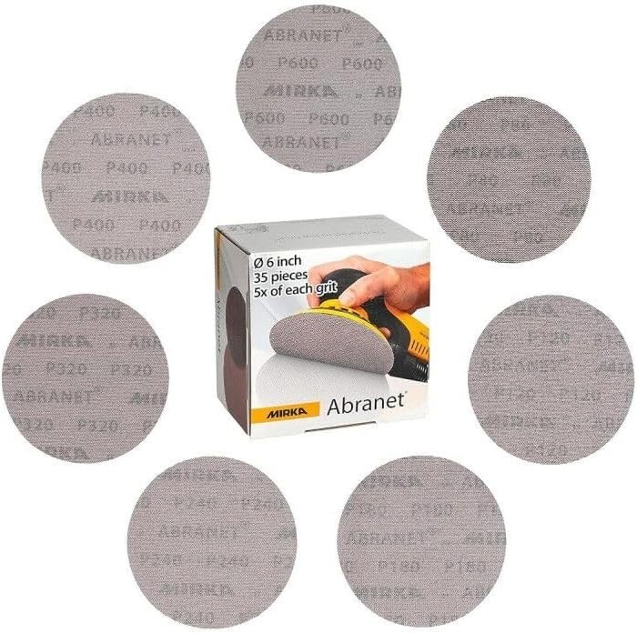Abranet 6-Inch Sanding Discs – Dust-Free Hook and Loop Mesh Pads, 35pcs Assorted
