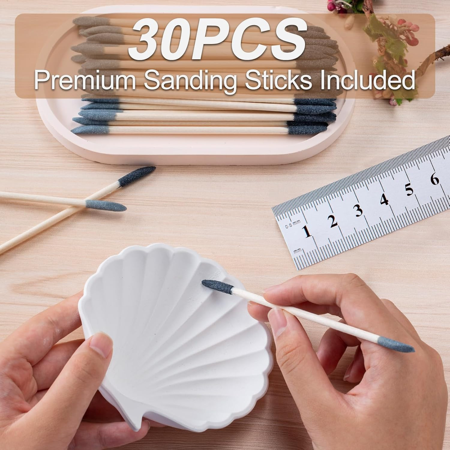 30 Pcs Sanding Sticks, Premium Double-Ended Matchstick Sanding Stick for Small A