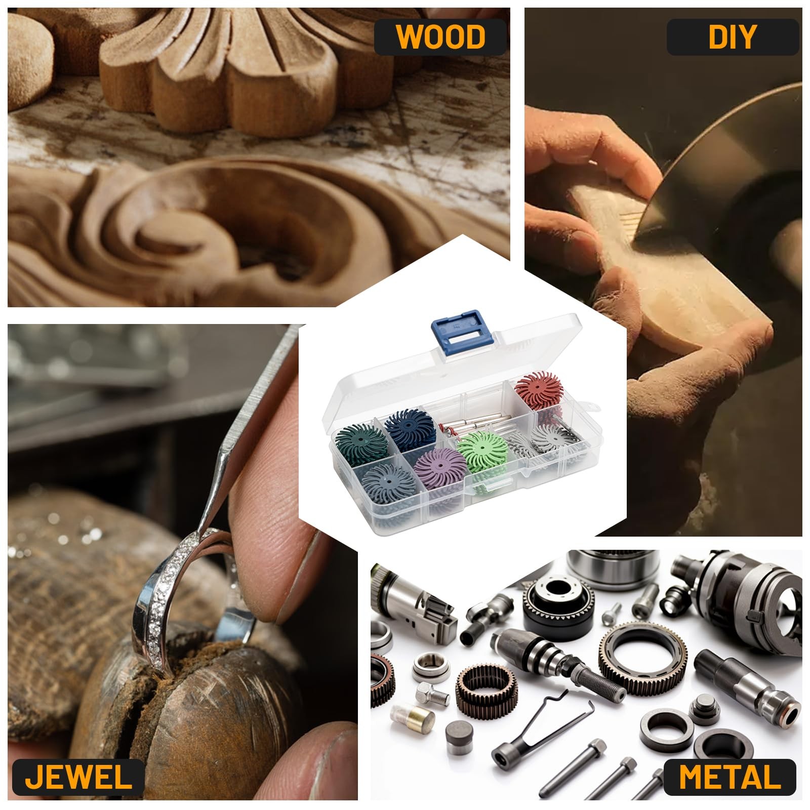76 Pcs 1 Inch Radial Bristle Discs Kit with 3mm Shank, 80 to 2500 Grit