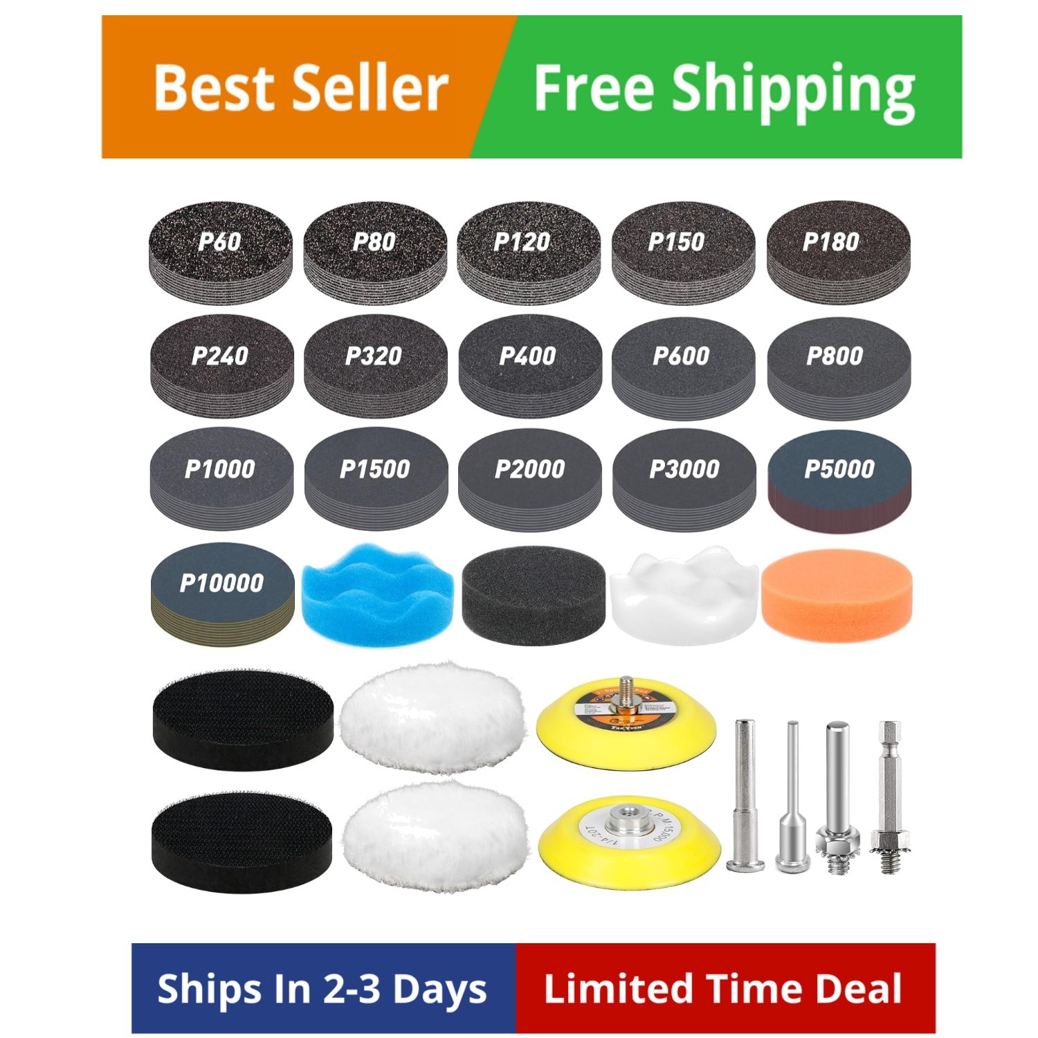 174 PCS 3 Inch Wet Dry Sanding Discs Grit 60 80 120 150 180 240 320 400 600 8…