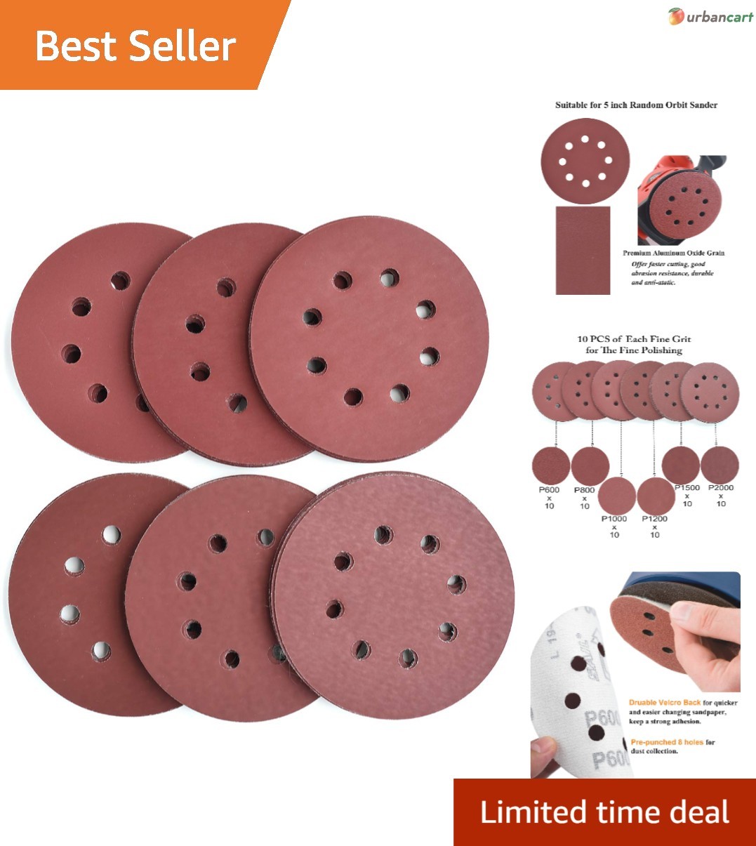 5-Inch Fine Grit Sanding Disc Set (60 Pack) for Polishing & Finishing