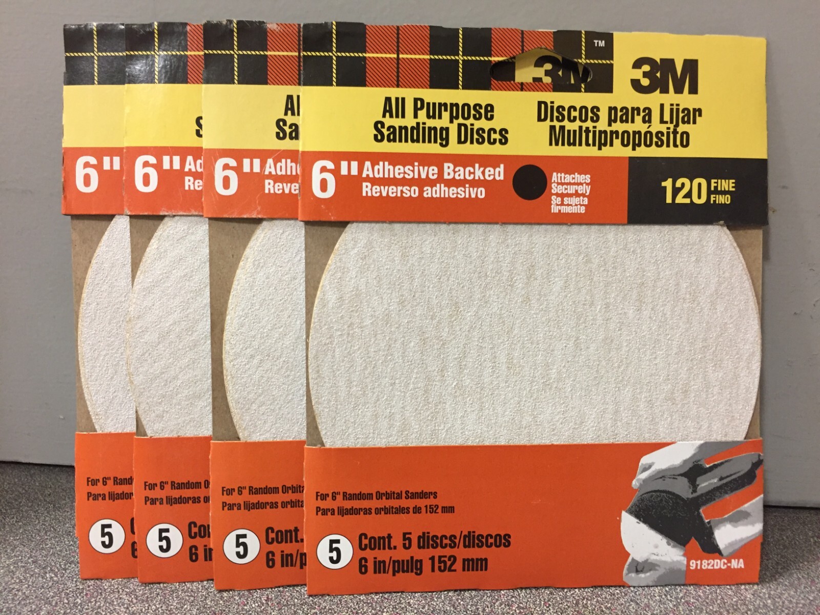 3M 9182DC-NA 6″ Aluminum Oxide Adhesive Sanding Disc 120 Grit Fine (4) 5 pks