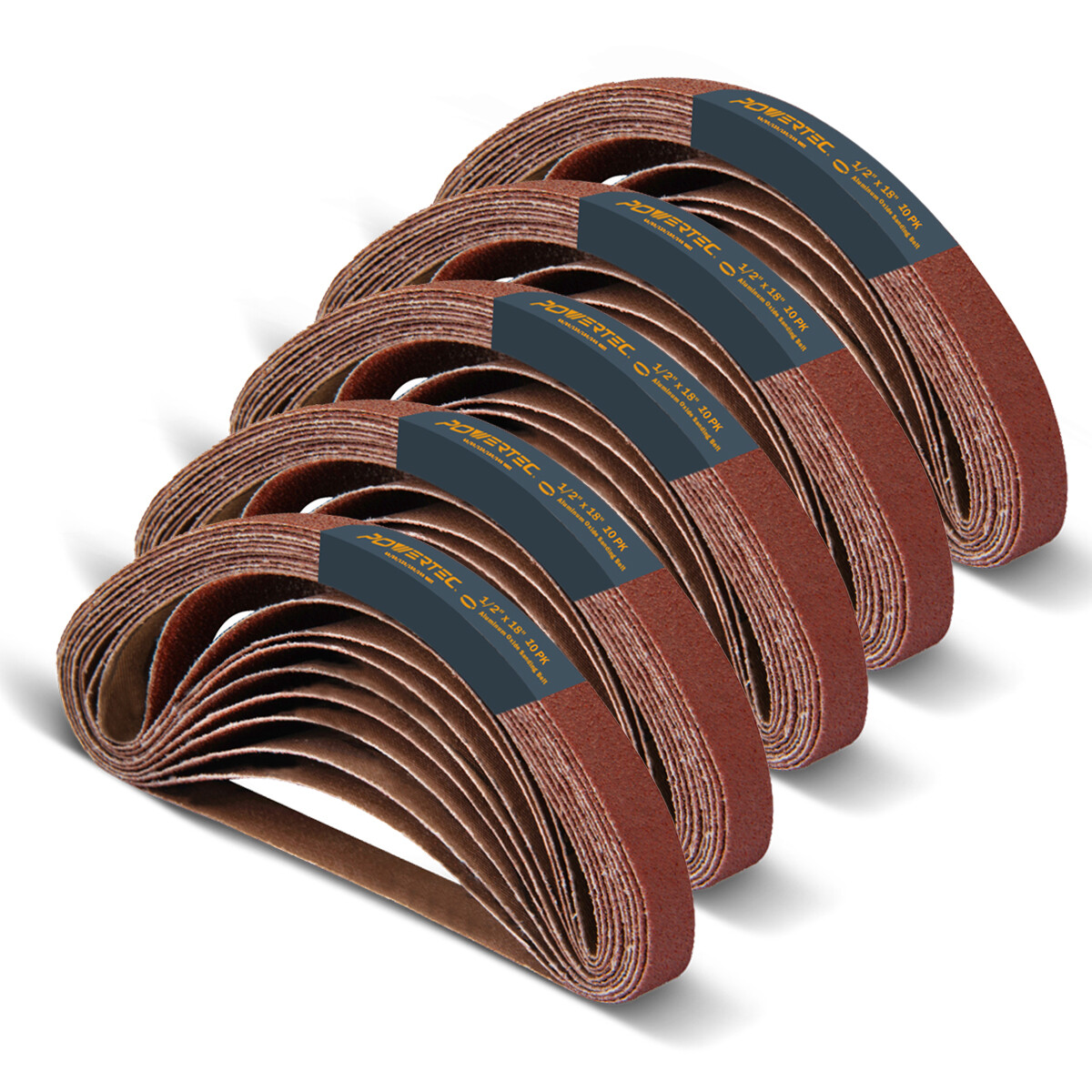 50PK-1/2 x 18″ Abrasive Sanding Belt 10 each of 40/80/120/180/240 Grits belts