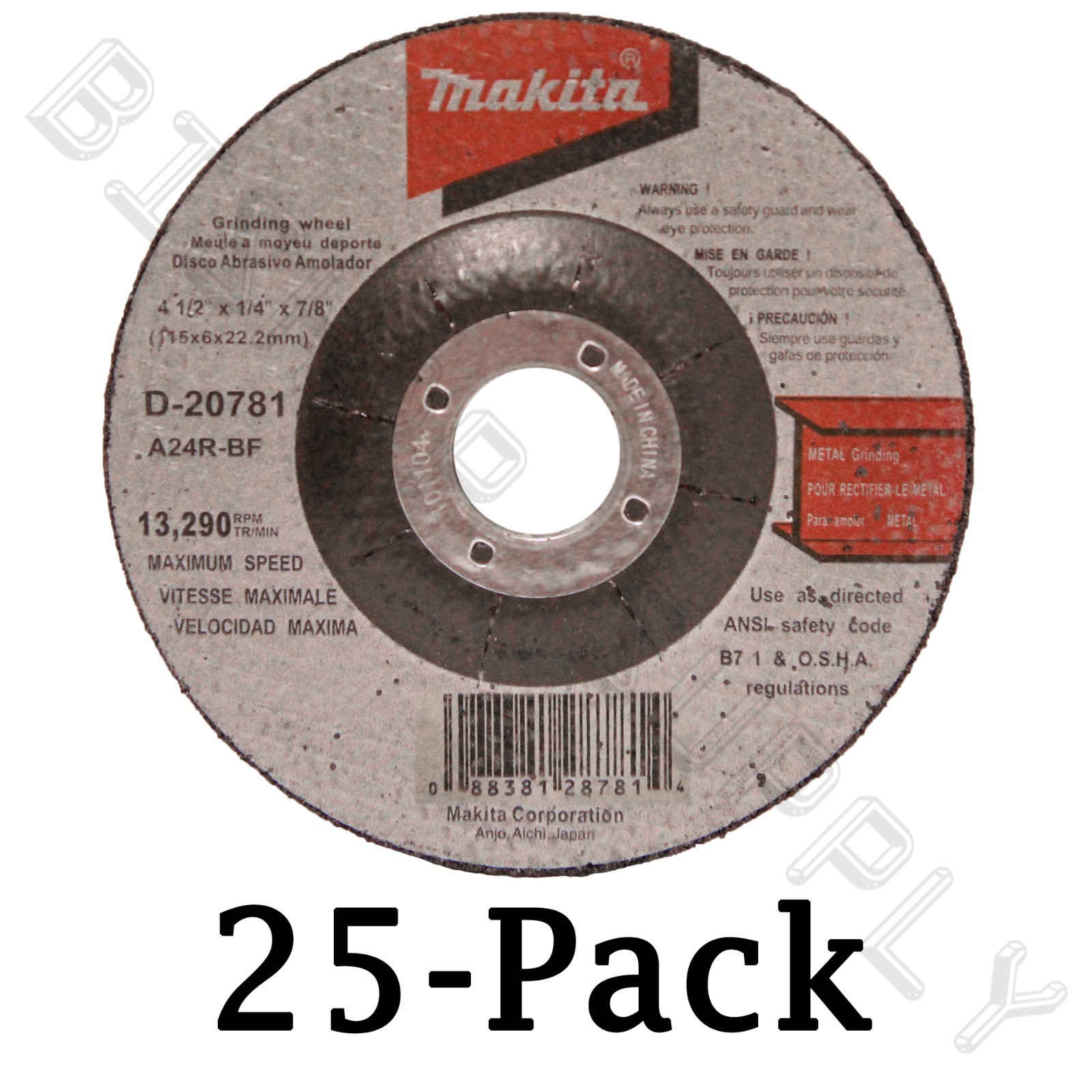 25 Makita D-20781 4-1/2″ x 1/4″ x 7/8″ Metal Grinding Cut-Off Wheel NEW 741423-B