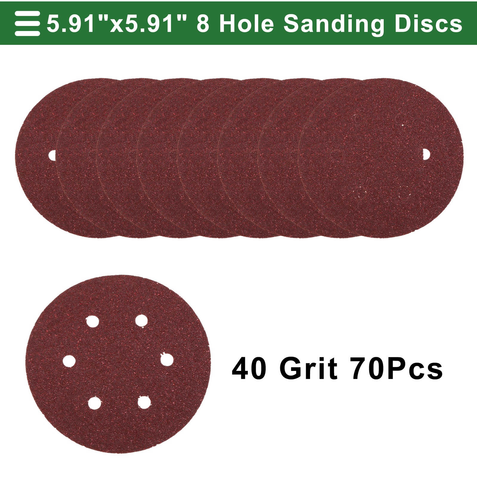70 Pcs Sandpaper 6 Hole 40 Grit 150x150mm Aluminum Oxide Red
