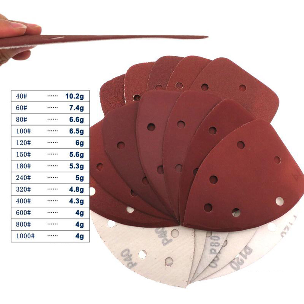 6 Hole Triangular Sanding Pads 140x140x90mm Hook & Loop Red Sand Paper 40#-1000#