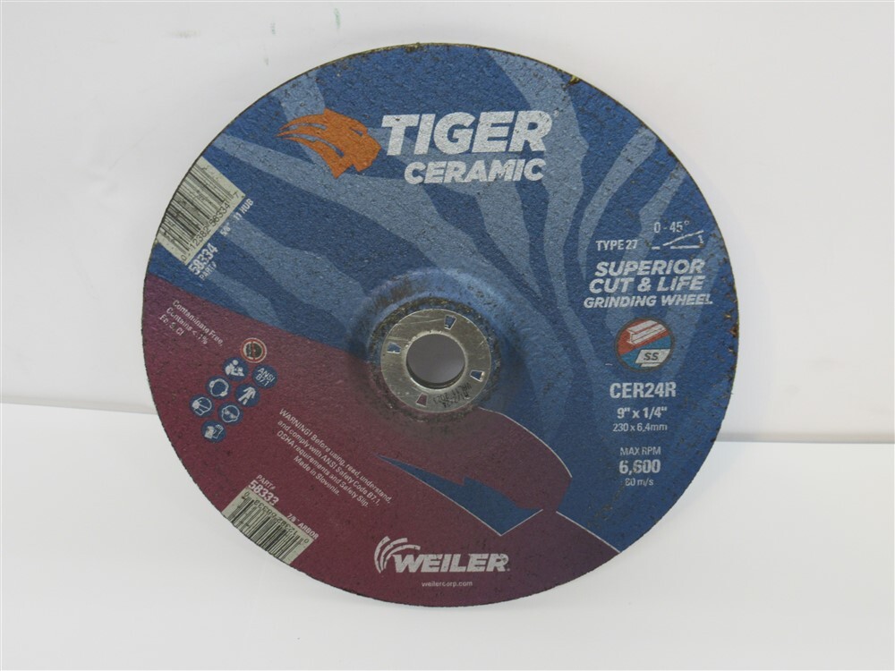Weiler 58333, 9″ x 1/4″ Tiger Ceramic Grinding Wheel, 7/8″ Arbor