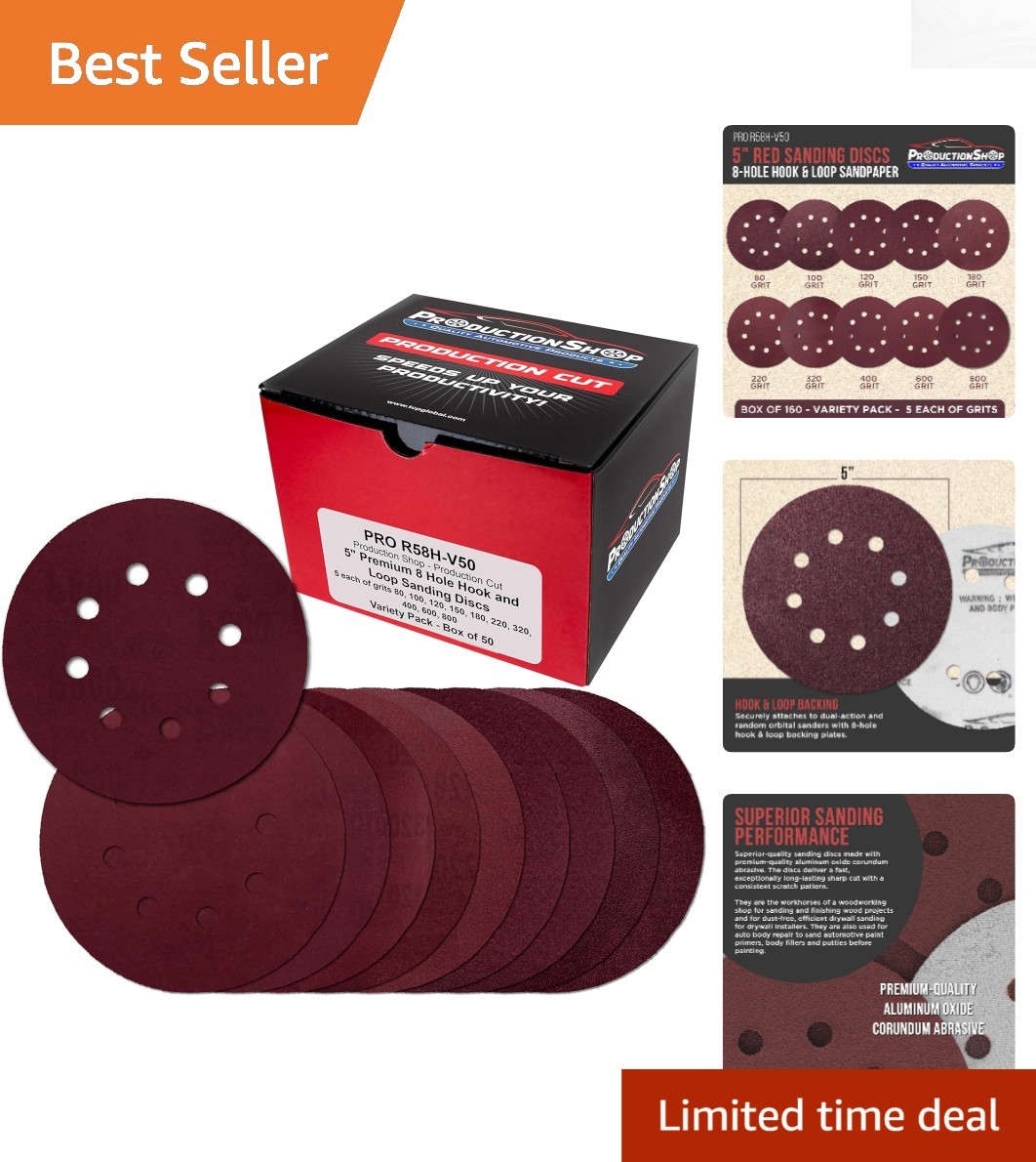 Ultimate 50-Pack 5″ Red 8-Hole Sanding Discs – Multiple Grit Options Available