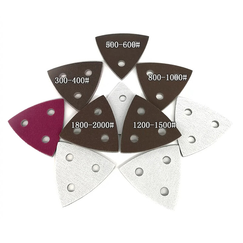 80mm 3 Hole Triangle Sponge Red Sandpaper Wet And Dry Sanding Disc 300-2000 Grit