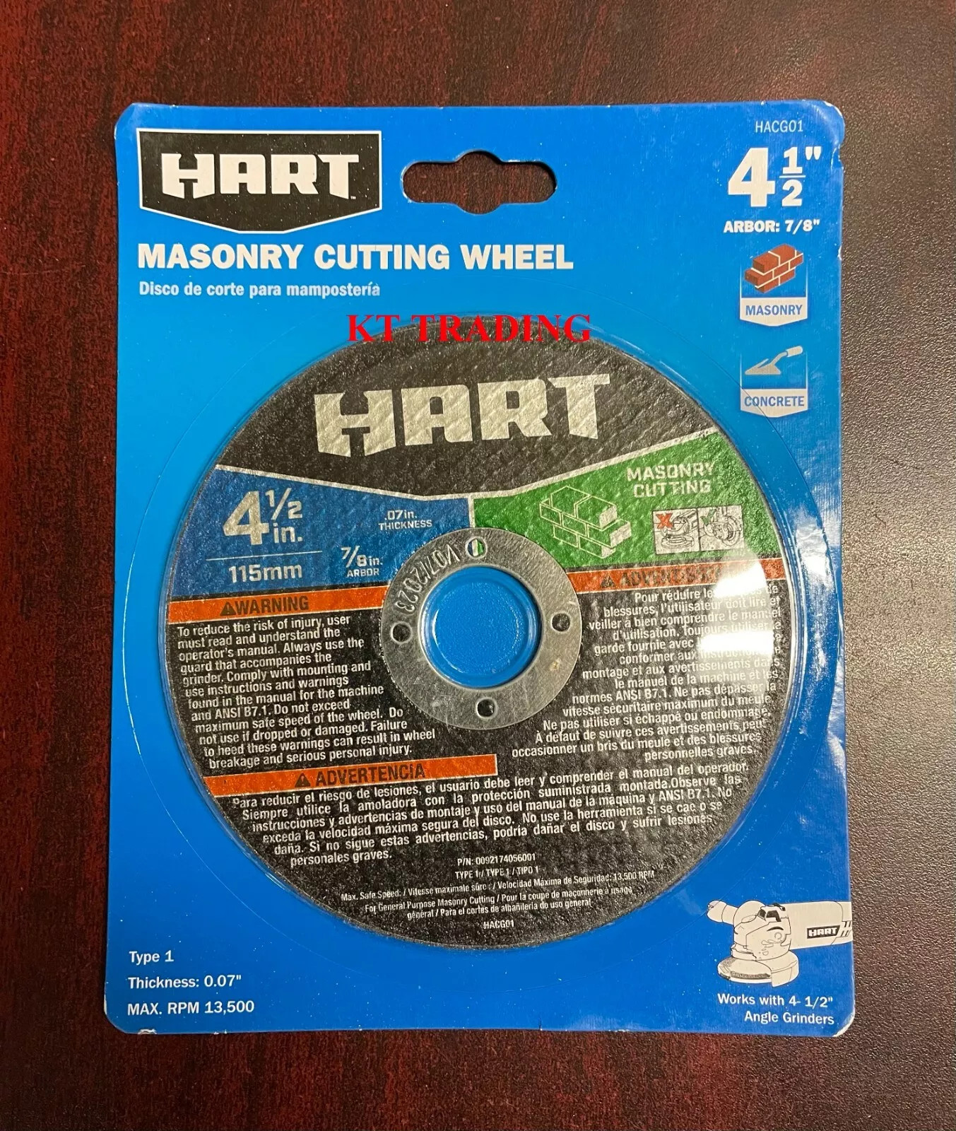 HART 4-1/2″ MASONRY Concrete Brick CUTTING WHEEL 0.07″ Thick 13500 RPM Type 1
