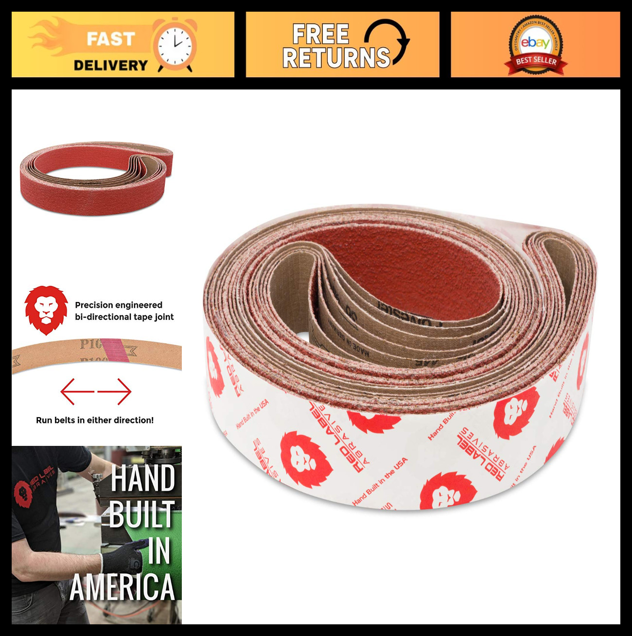 2″ x 72″ 40 Grit Ceramic Sanding Belts for Metal Grinding – Extra Long Life, 6 P