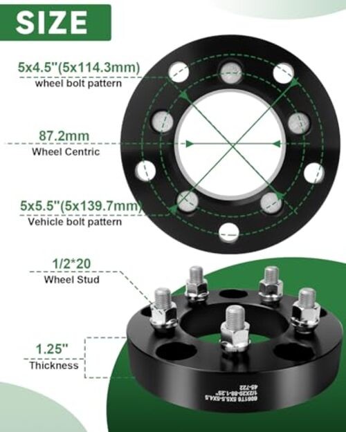 5×5.5 to 5×4.5 Wheel Adapters, 1.25 Inch 5×139.7 to 5×5.5 to 5×4.5-1/2-20