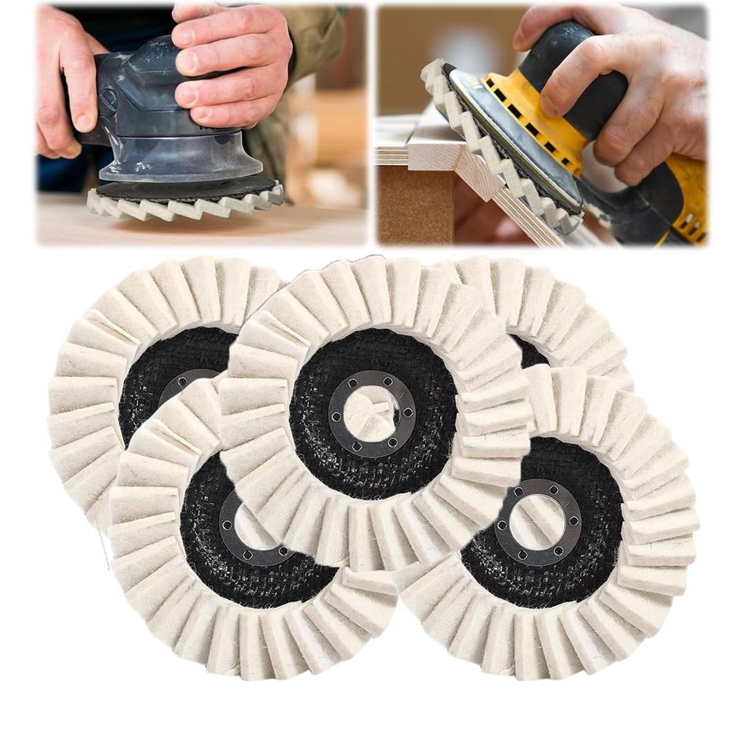 5pcs 4.5/5″ Wool Polishing Wheels Buffer Pads Flap Felt Polishing Finishing Disc